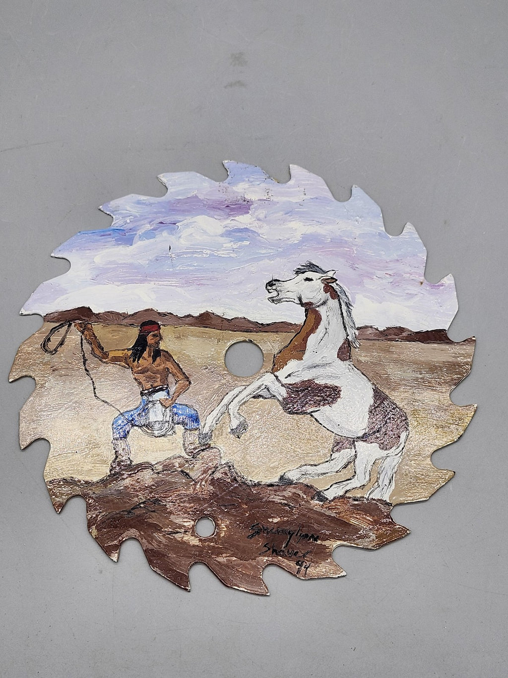 Vintage Sherry Shaver Horse Original Saw Blade Folk Art OOAK Painting Small