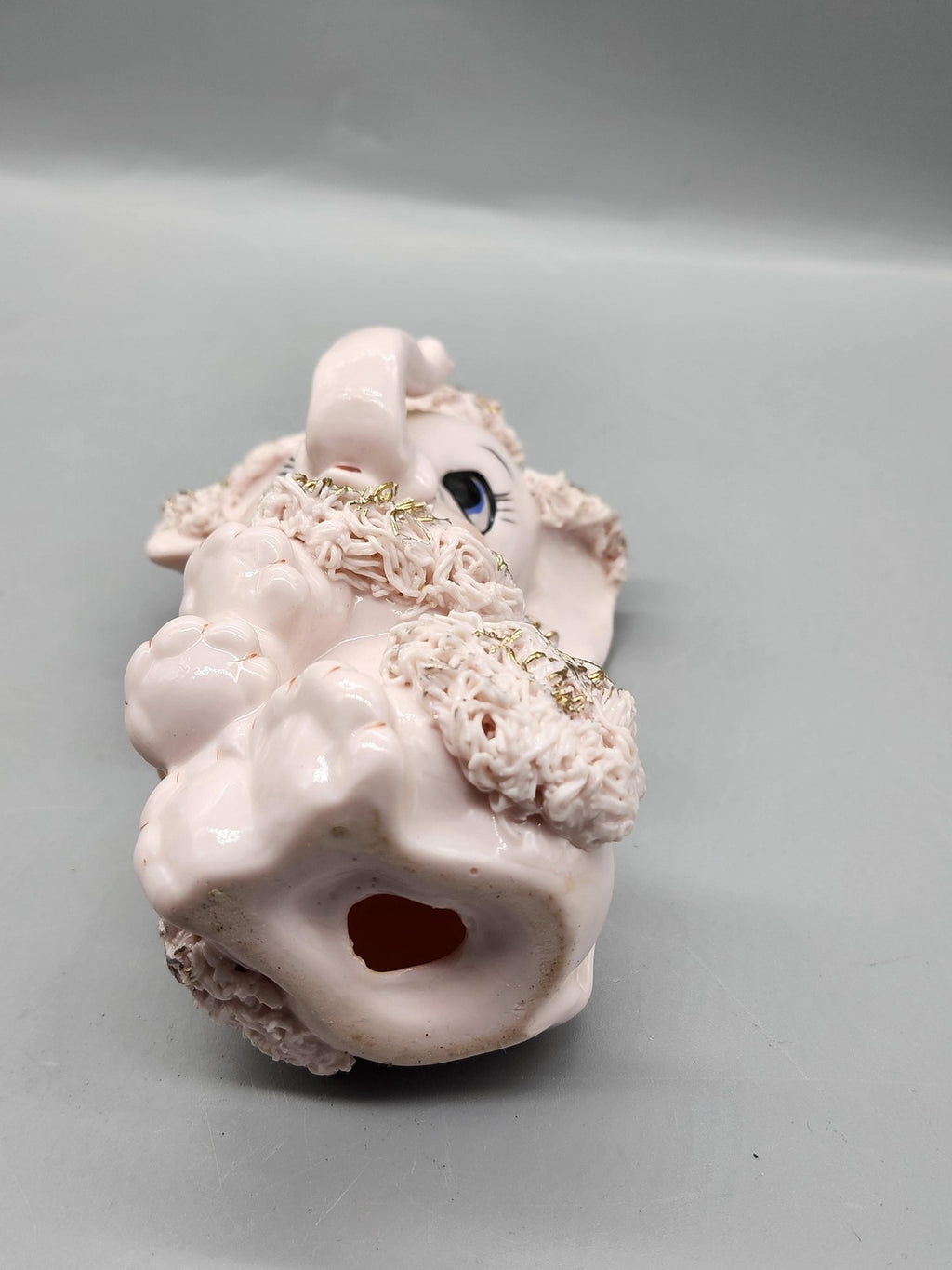 Vintage Pink Porcelain Elephant Figurine Spaghetti Flowers Blue Bow Collectible