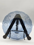 Blue Pressed Glass Plate Floral Rabbit Pattern Scalloped Easter Table Decor