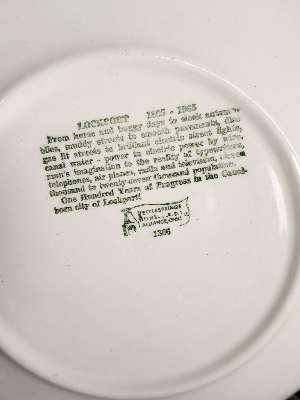 Vintage Lockport New York Centennial Plate 1865-1965 Green Kettlesprings Kilns