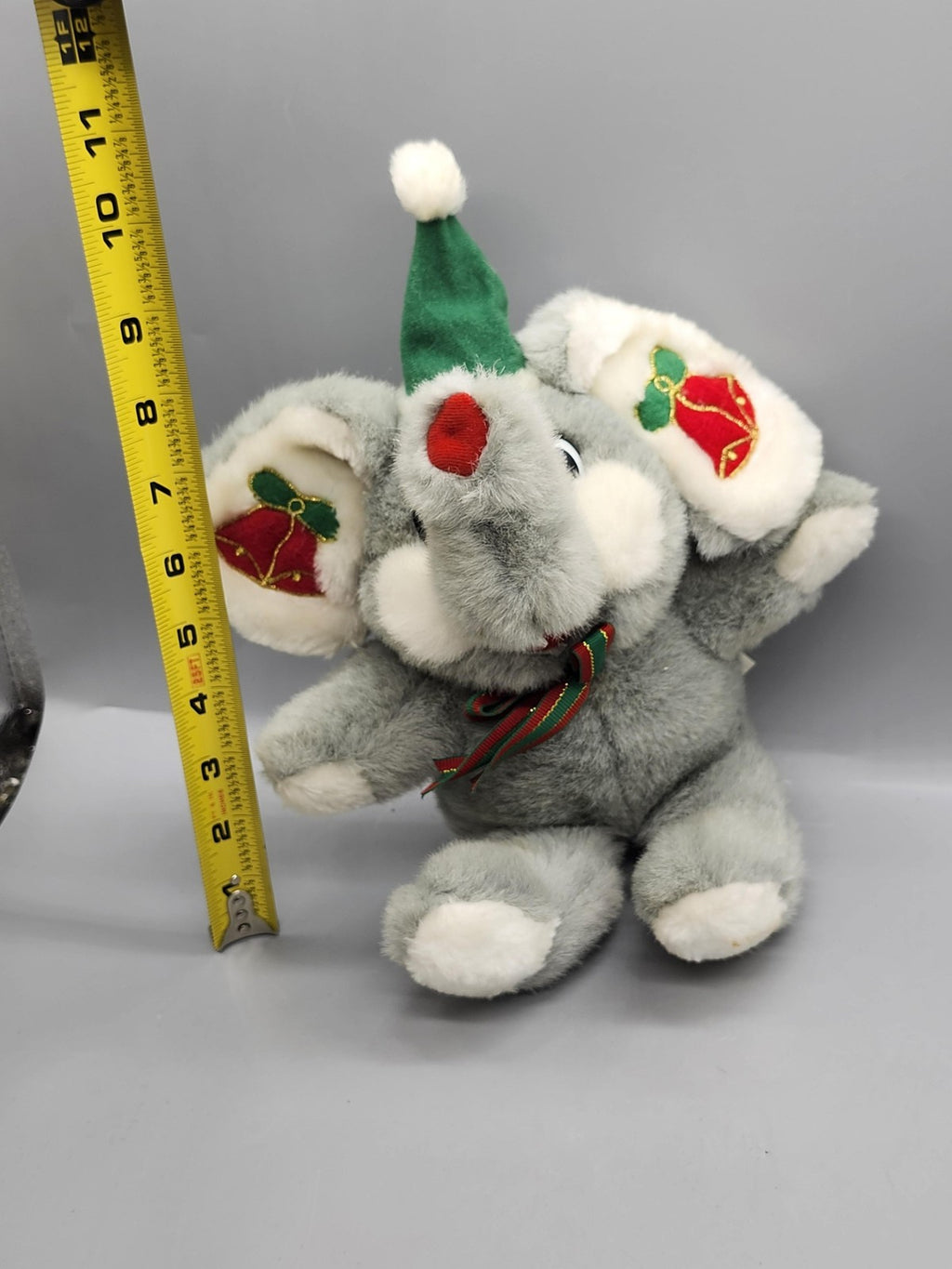 Cuddle Wit Gray Christmas Elephant Plush Stuffed Animal Small 11in Bells Hat