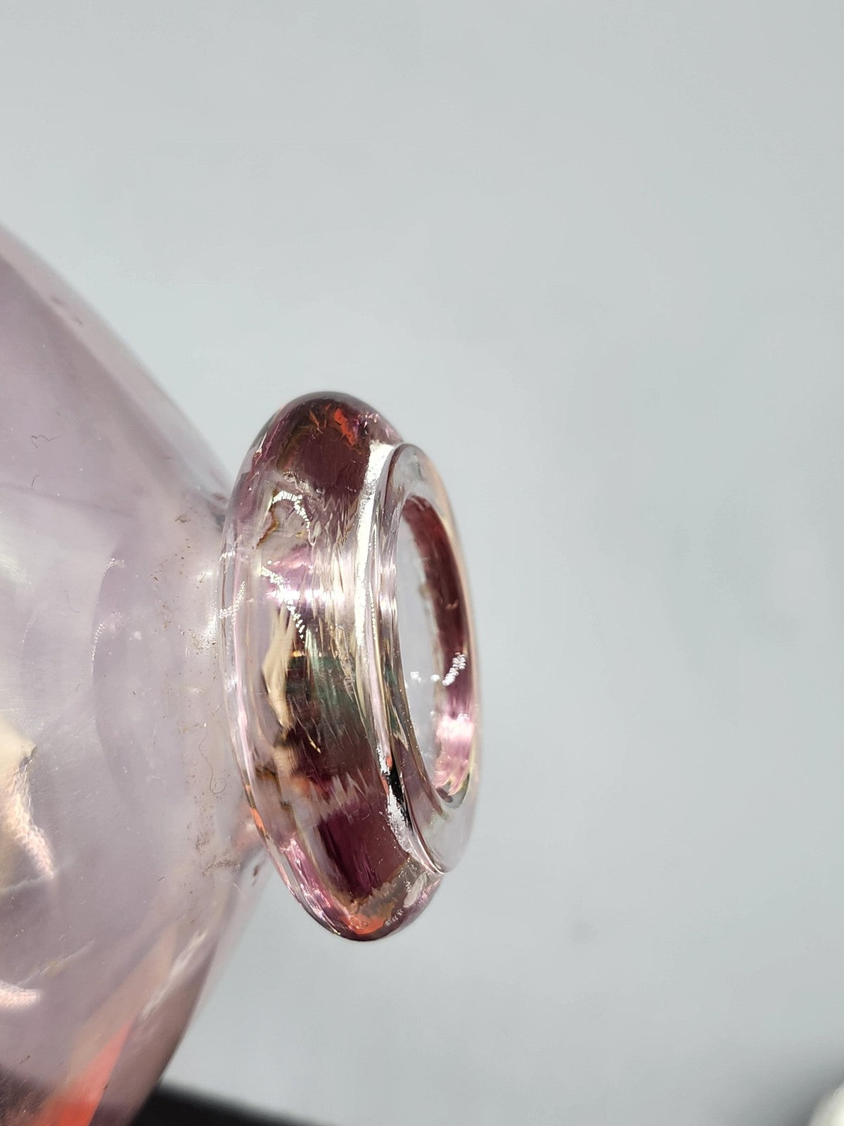 Vintage Pink Iridescent Glass Perfume Bottle Clear Ball Stopper Vanity Decor