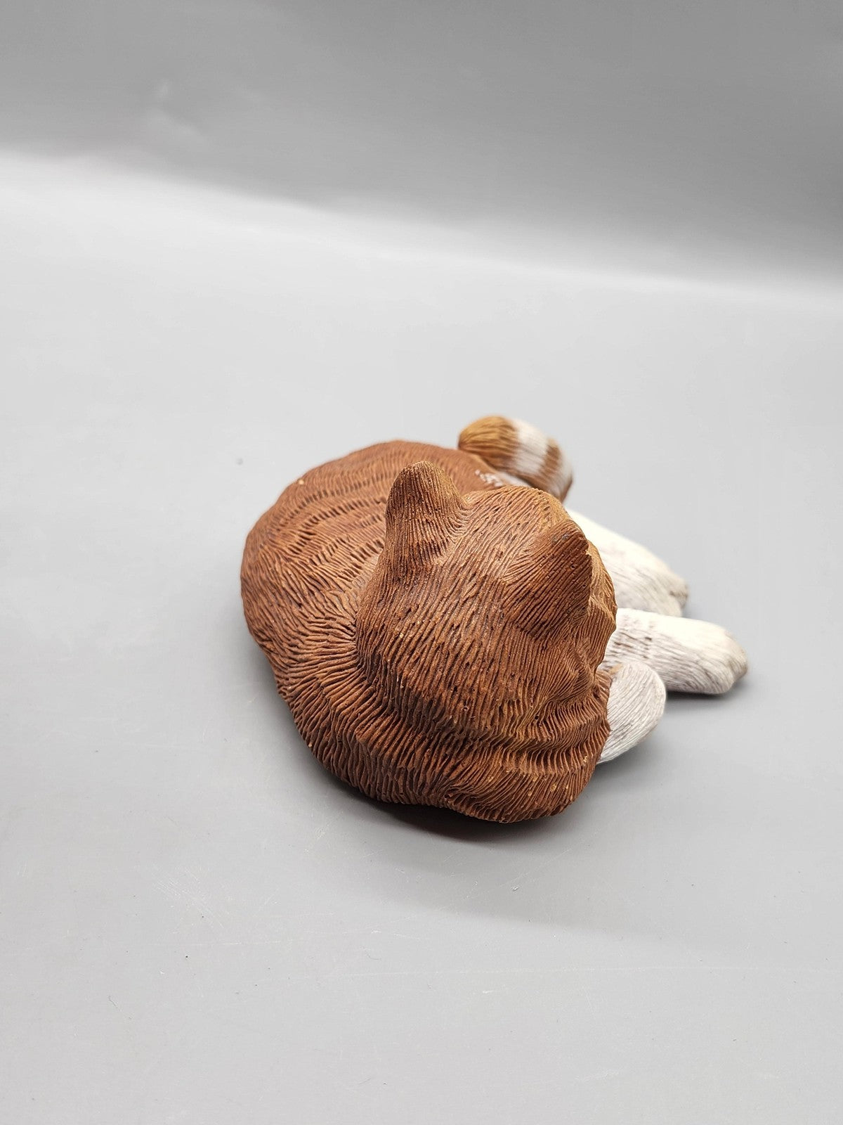 Vintage Don James Cat Figurine Reclining Small Brown White Resin Tabby Decor