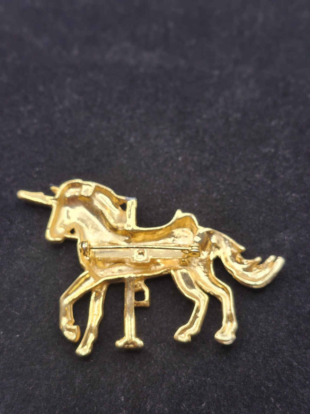 Gold Tone Unicorn Carousel Horse Brooch Pin White Rhinestone Jewelry Cute Gift