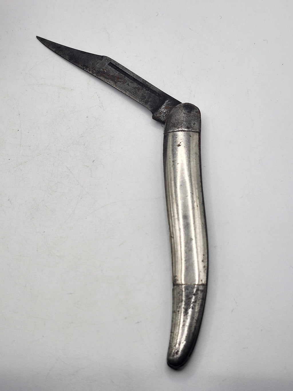 Vintage Slim Metal Pocketknife 1 Blade Straight Back Silver Tone Slipjoint EDC