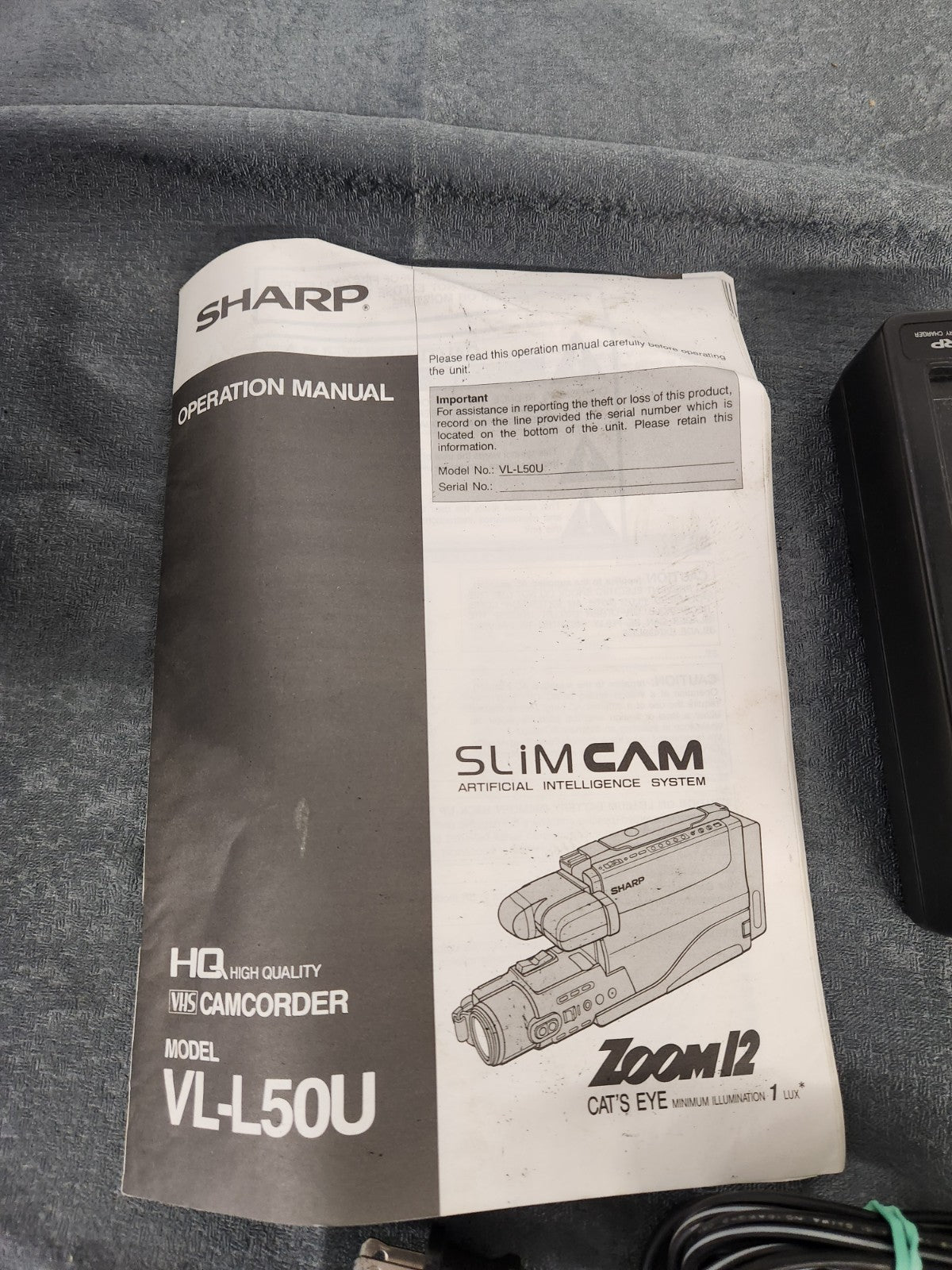 Vintage Sharp VL-L50U SlimCam VHS Camcorder 12x Zoom Untested w/ Charger Manual