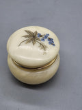 Small Beige Floral Trinket Box Round Resin Hinged Gold Tone Lid Decor Accent