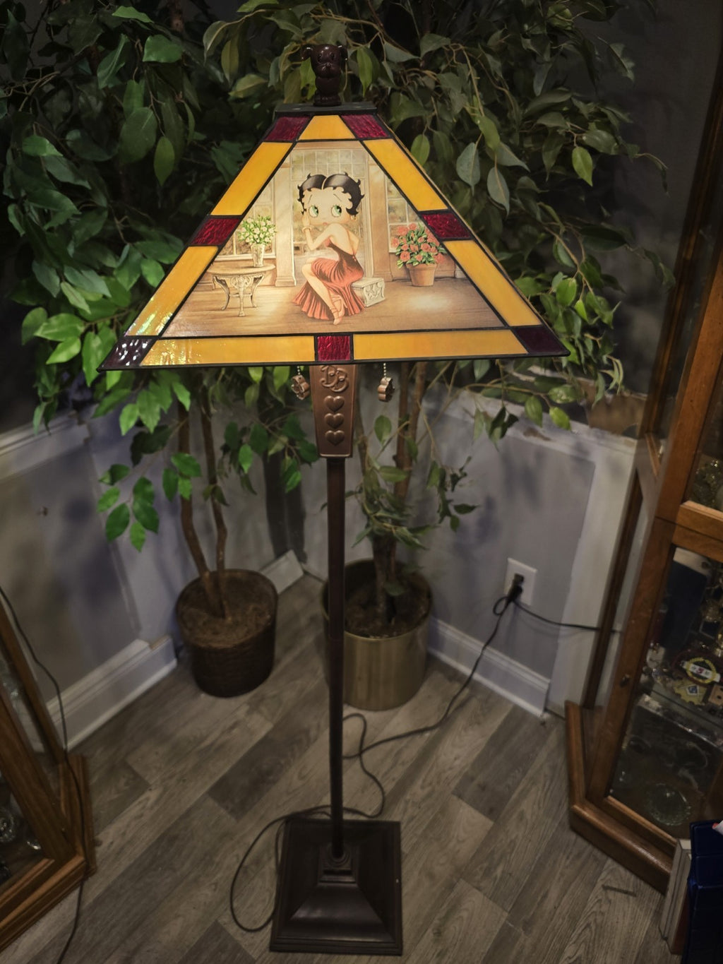 Rare 64” Betty Boop Stained Glass Floor Lamp 4 Scene Panels HTF