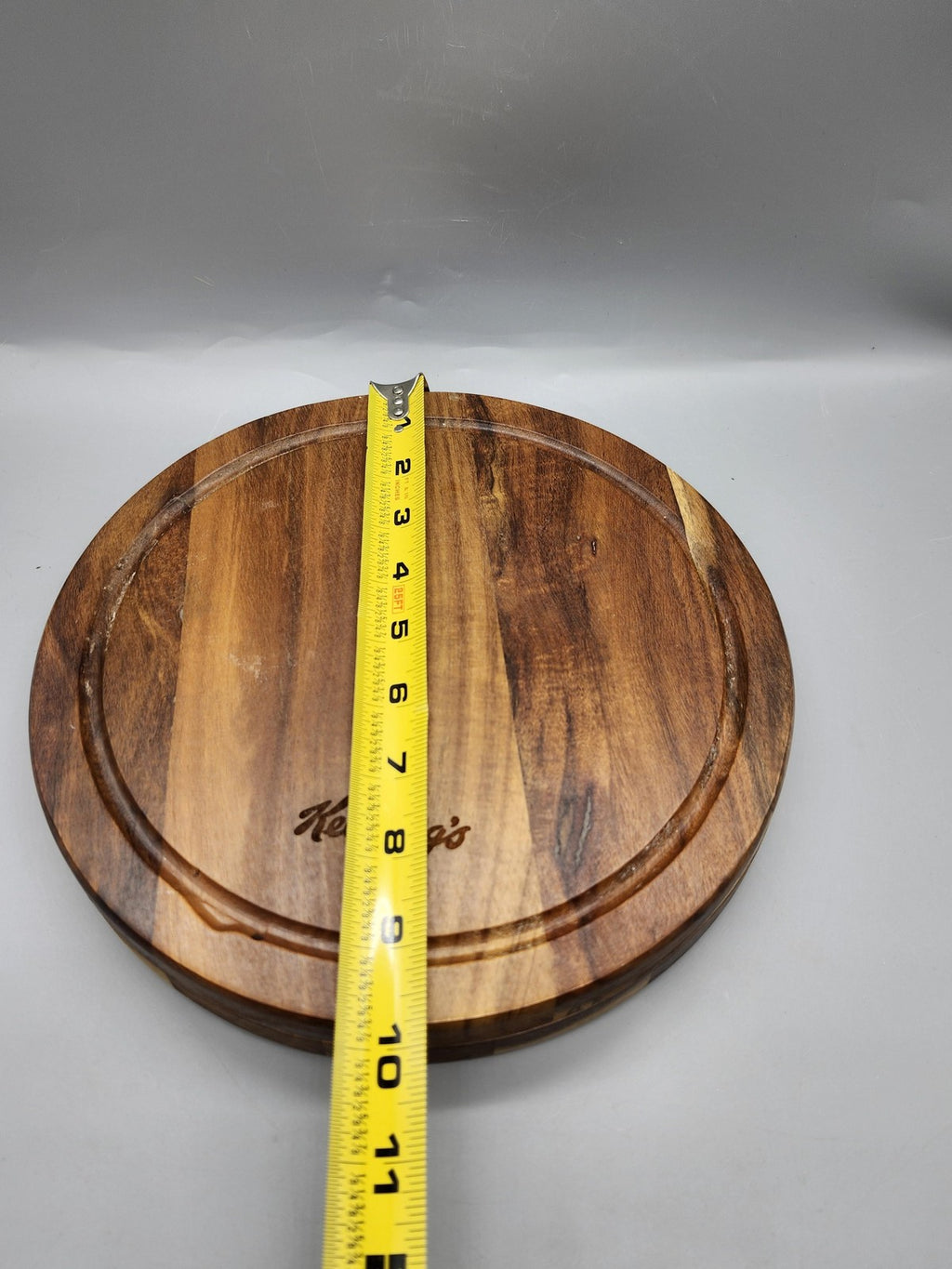 Kellogg's Wood Cheese Board Set Medium Brown Round Grooved Stainless Knives 5pc