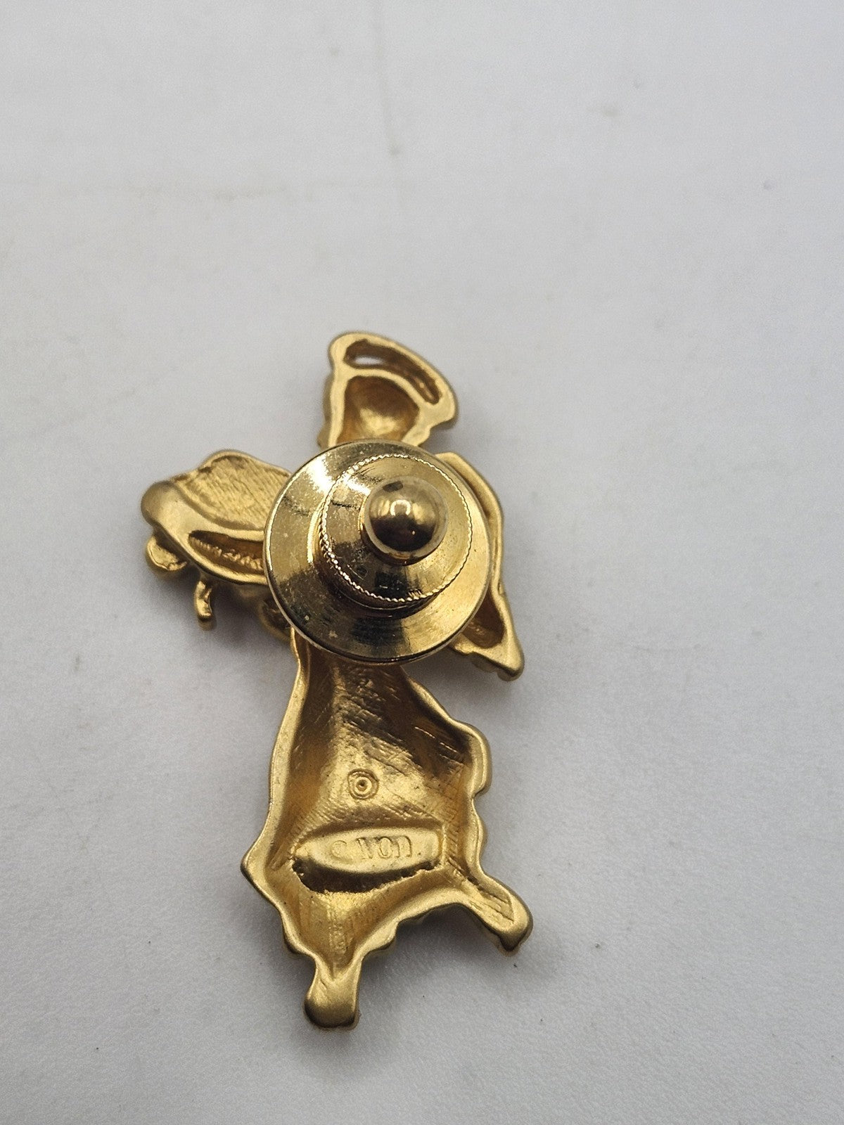 Avon Angel Pin Gold Tone Green Enamel Shamrock Luck Religious Brooch Jewelry