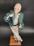 Artist Polymer Character Doll White Hair Plaid Pants Jacket Shoes 18 In Stand