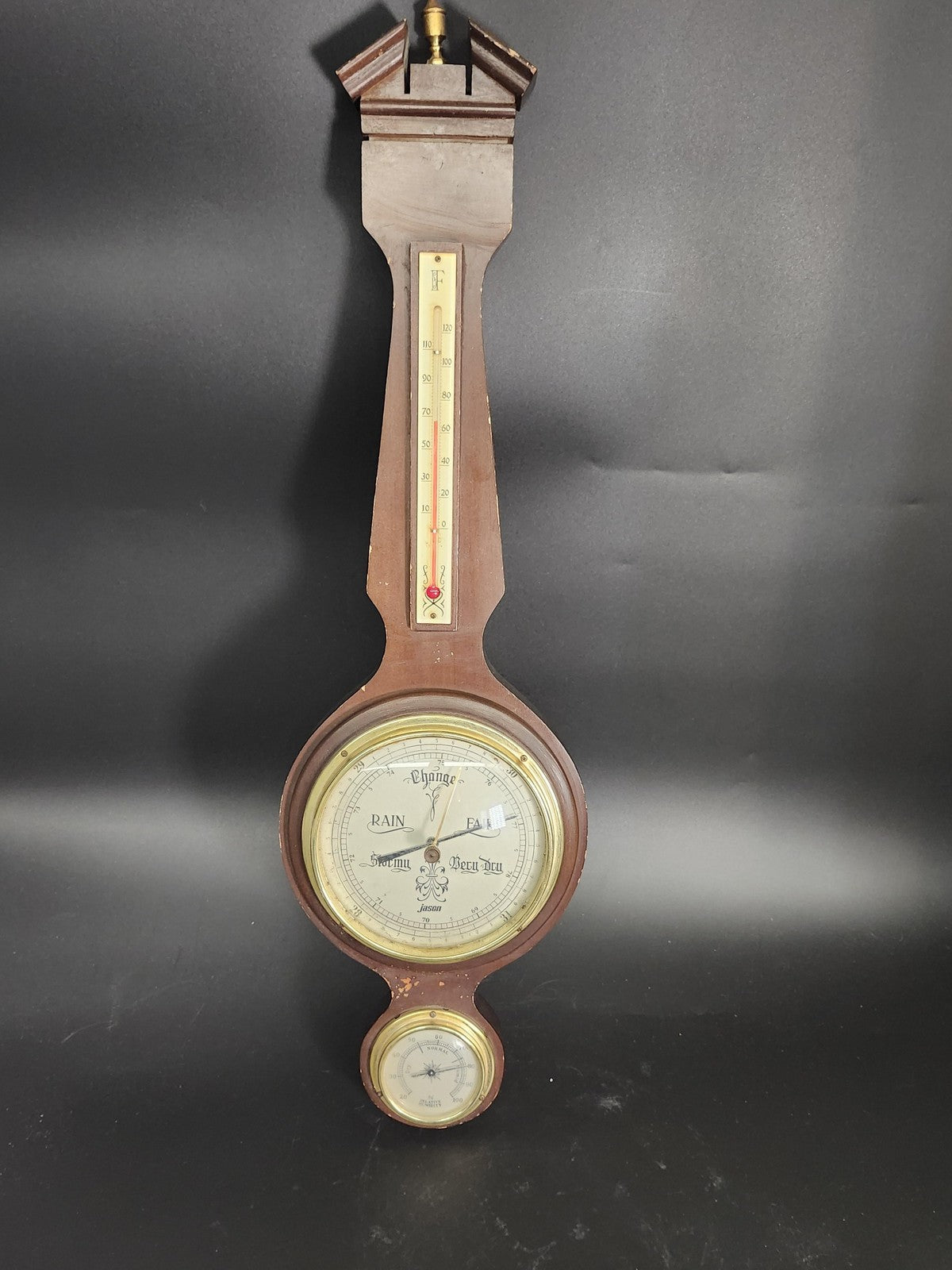 Vintage Jason Wall Barometer Thermometer Hygrometer Brown Wood Weather Decor