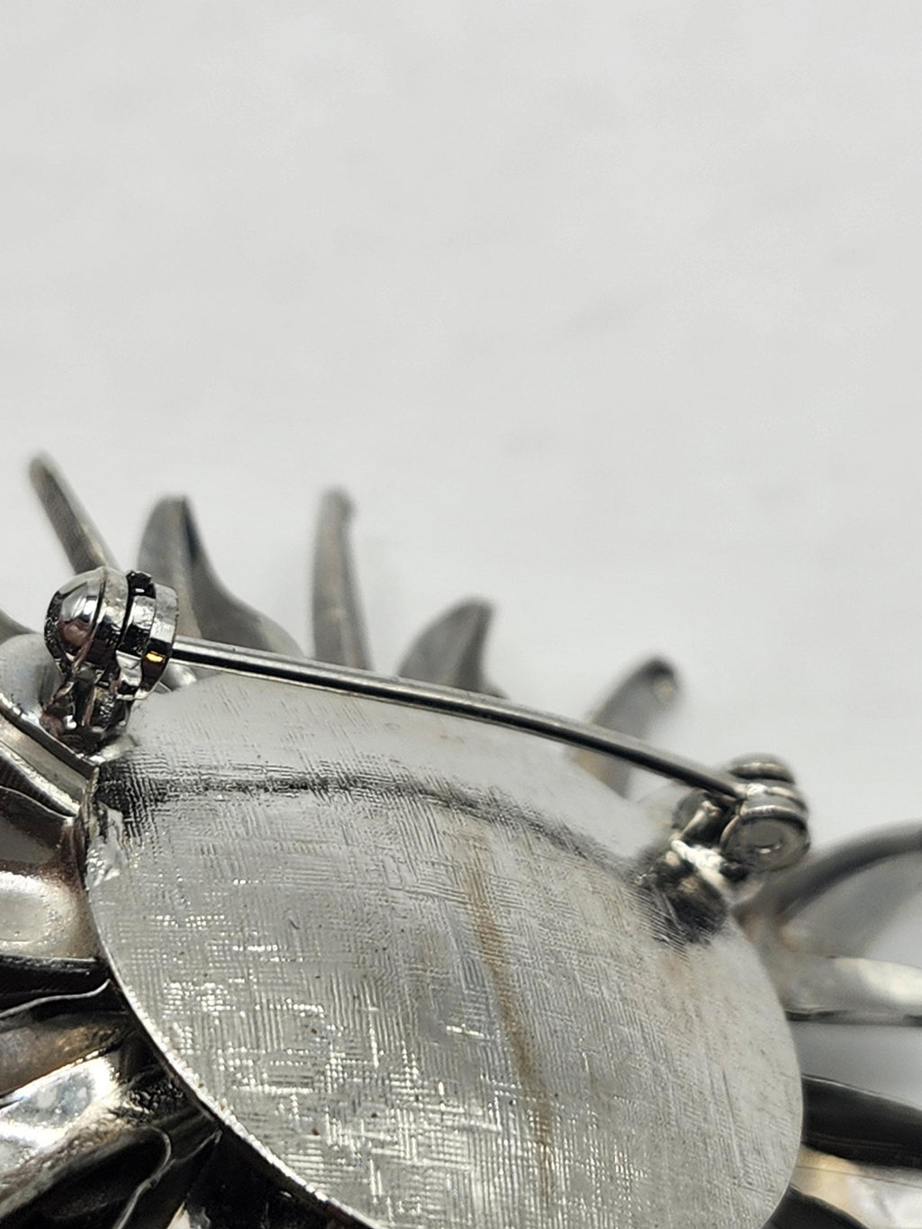 Silver Tone Flower Brooch Pin Layered Petal Burst Textured Costume Jewelry