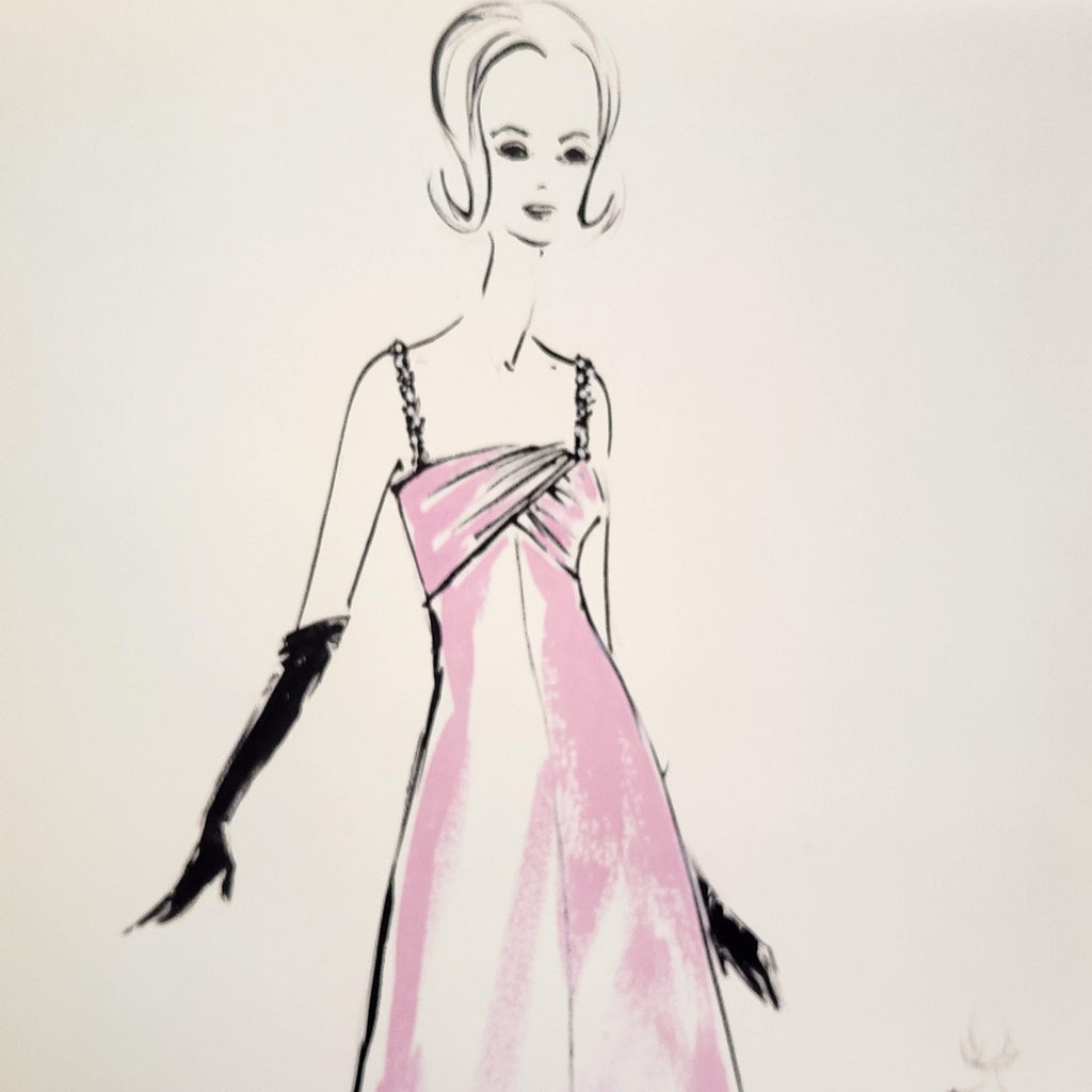 Fashion Lady Pink Evening Gown Illustration 11x14 Matted Print Signed Art