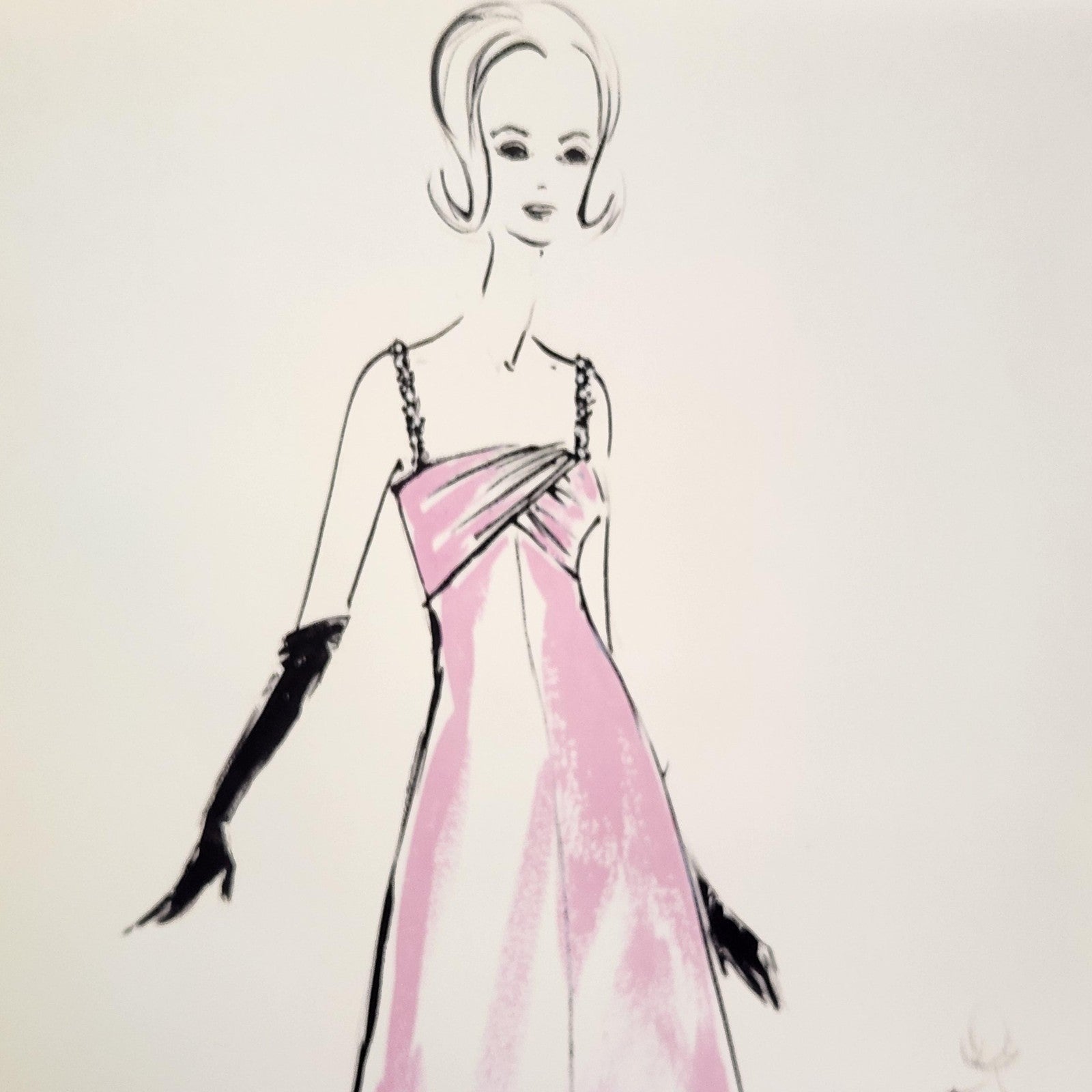 Fashion Lady Pink Evening Gown Illustration 11x14 Matted Print Signed Art