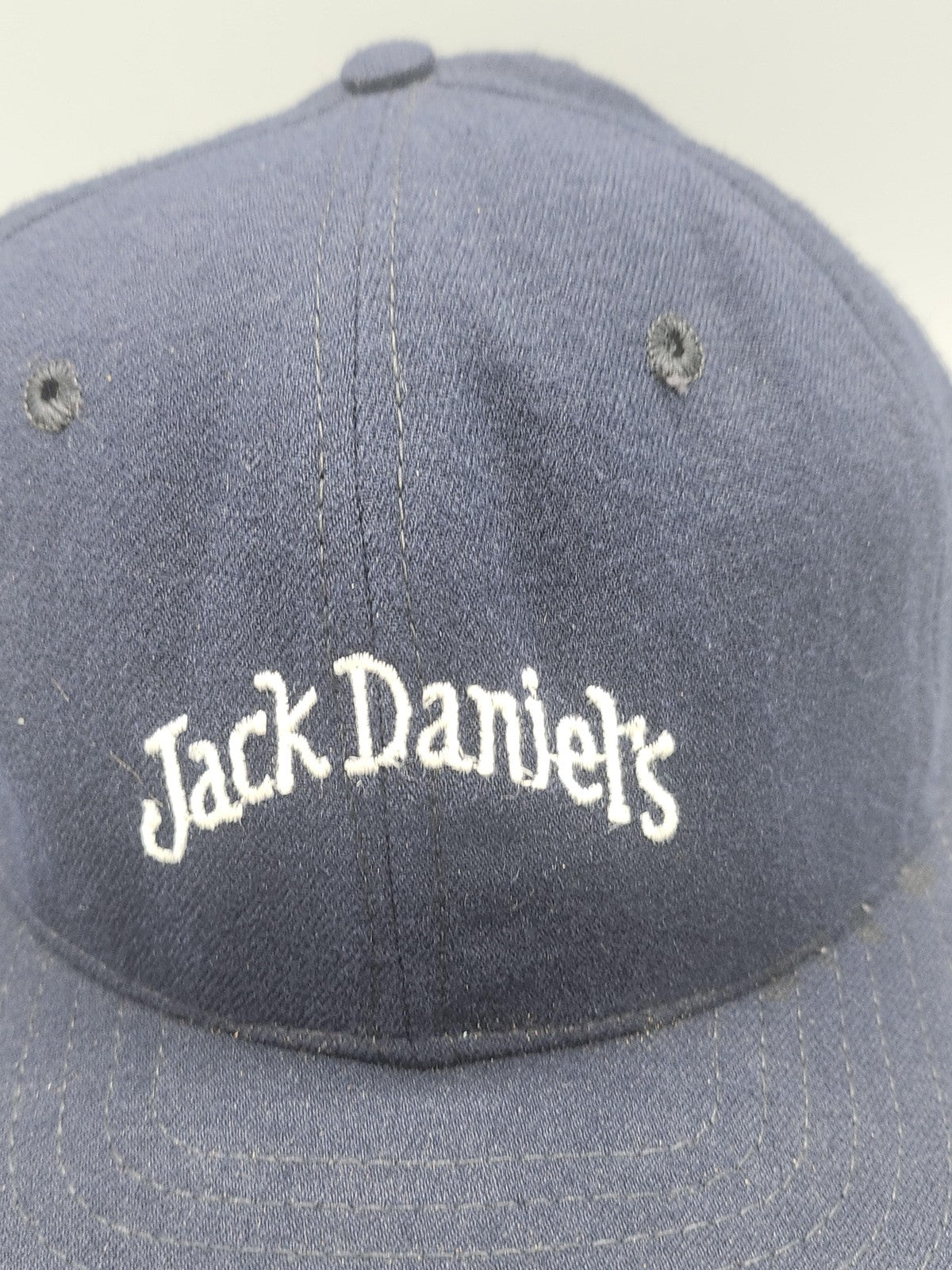 Vintage New Era Jack Daniels Hat Cap Snap Back Mens Medium Blue Beer USA 80s