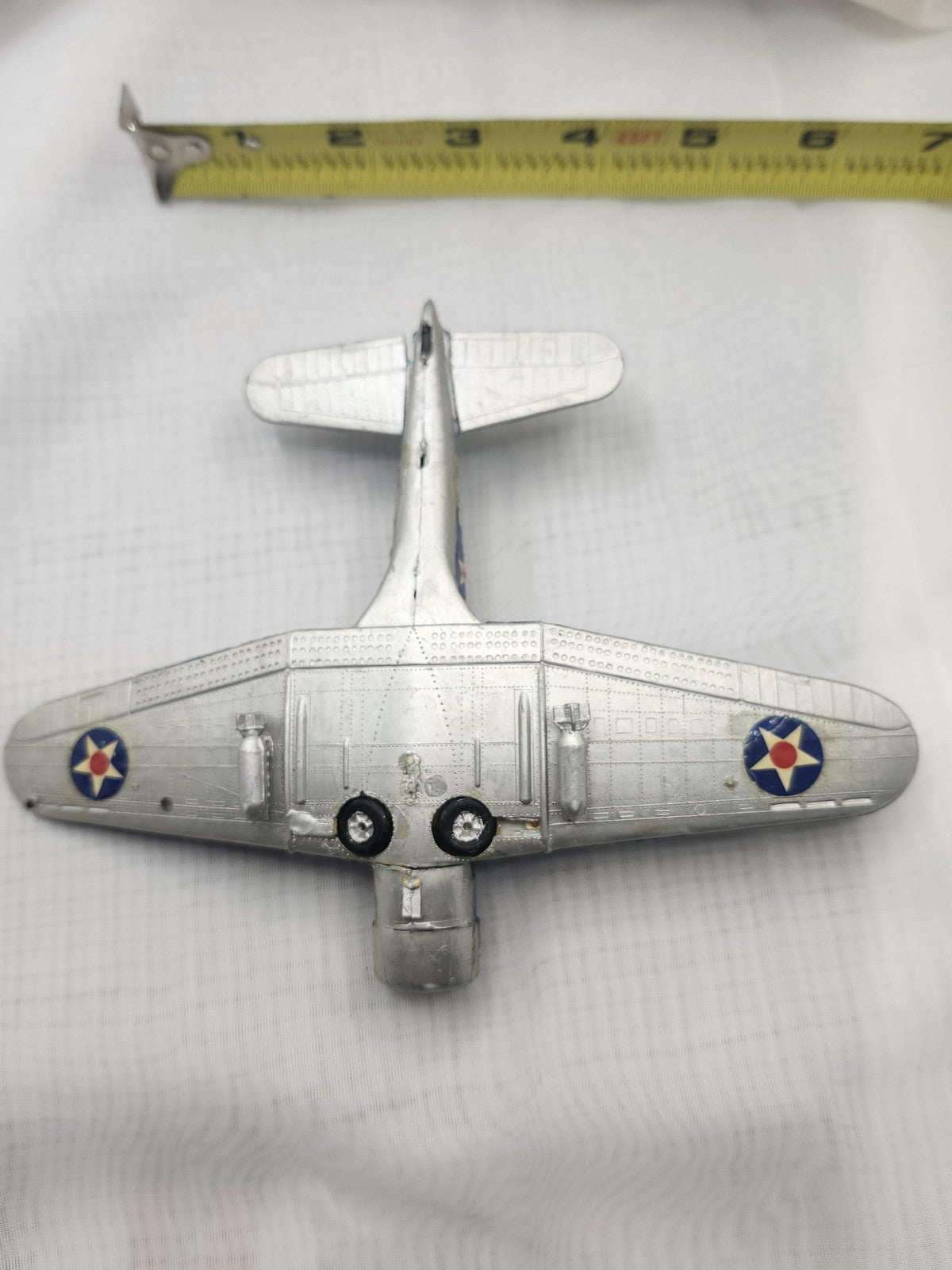 Vintage Blue Zamak Airplane Toy Small US Navy Fighter Plane Diecast WWII