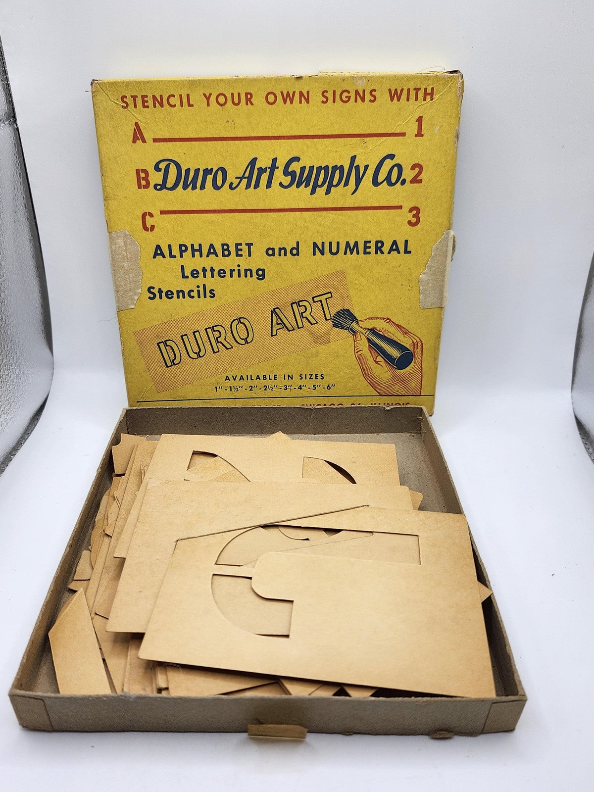 Vintage Duro Art Supply Alphabet Numeral Lettering Stencils Set 2 Inch Sign