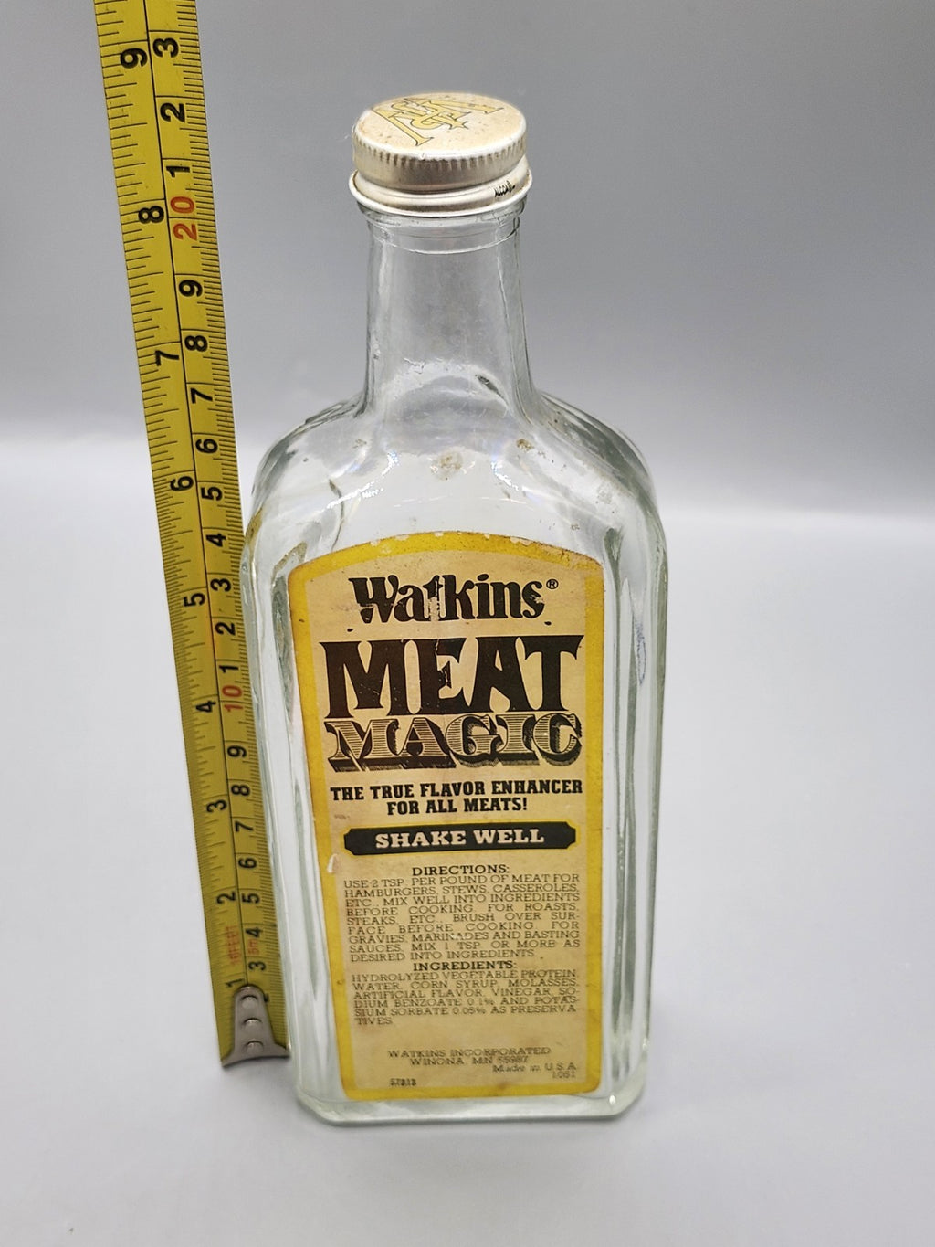Vintage Watkins Meat Magic Glass Bottle w/ Original Cap Empty Advertising Jar