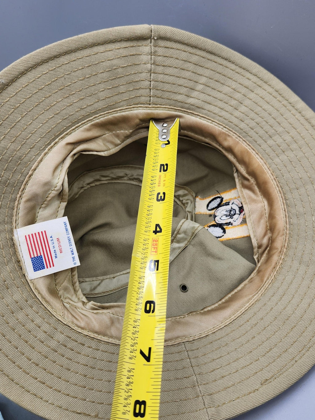 Disney Mickey Mouse Hat Bucket Fitted Mens Medium Beige Twill Wide Brim USA