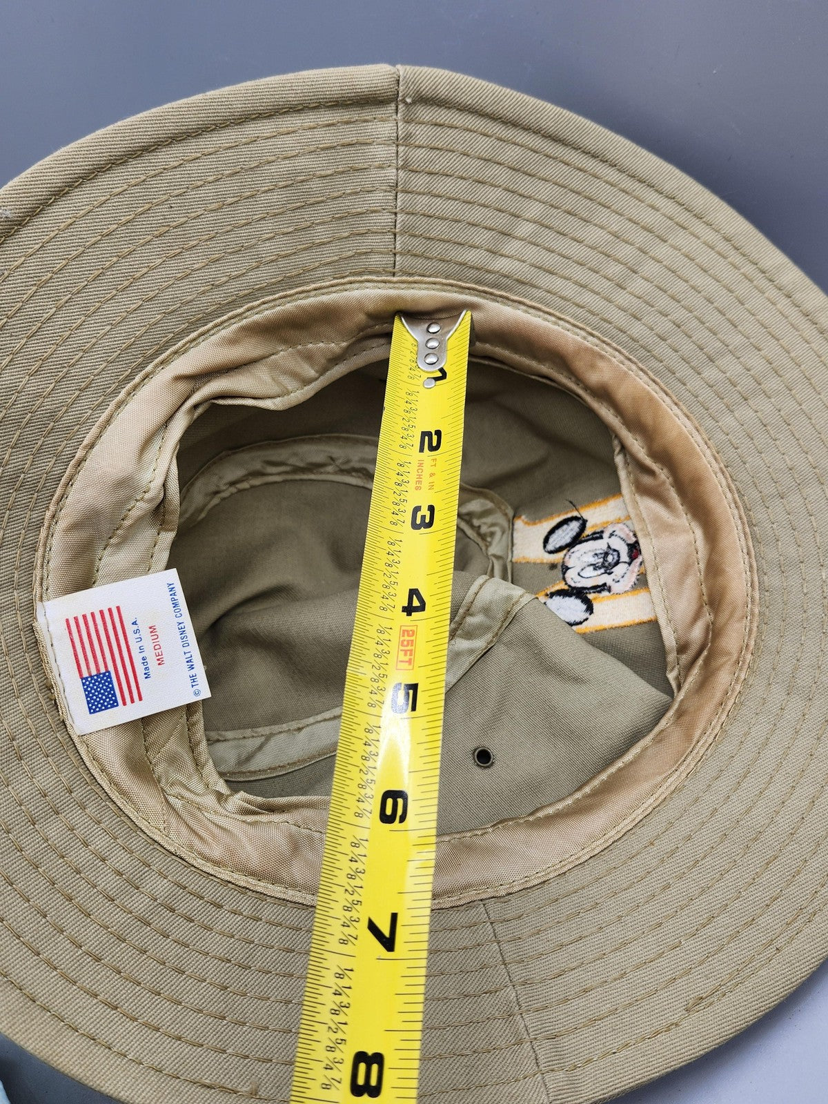 Disney Mickey Mouse Hat Bucket Fitted Mens Medium Beige Twill Wide Brim USA