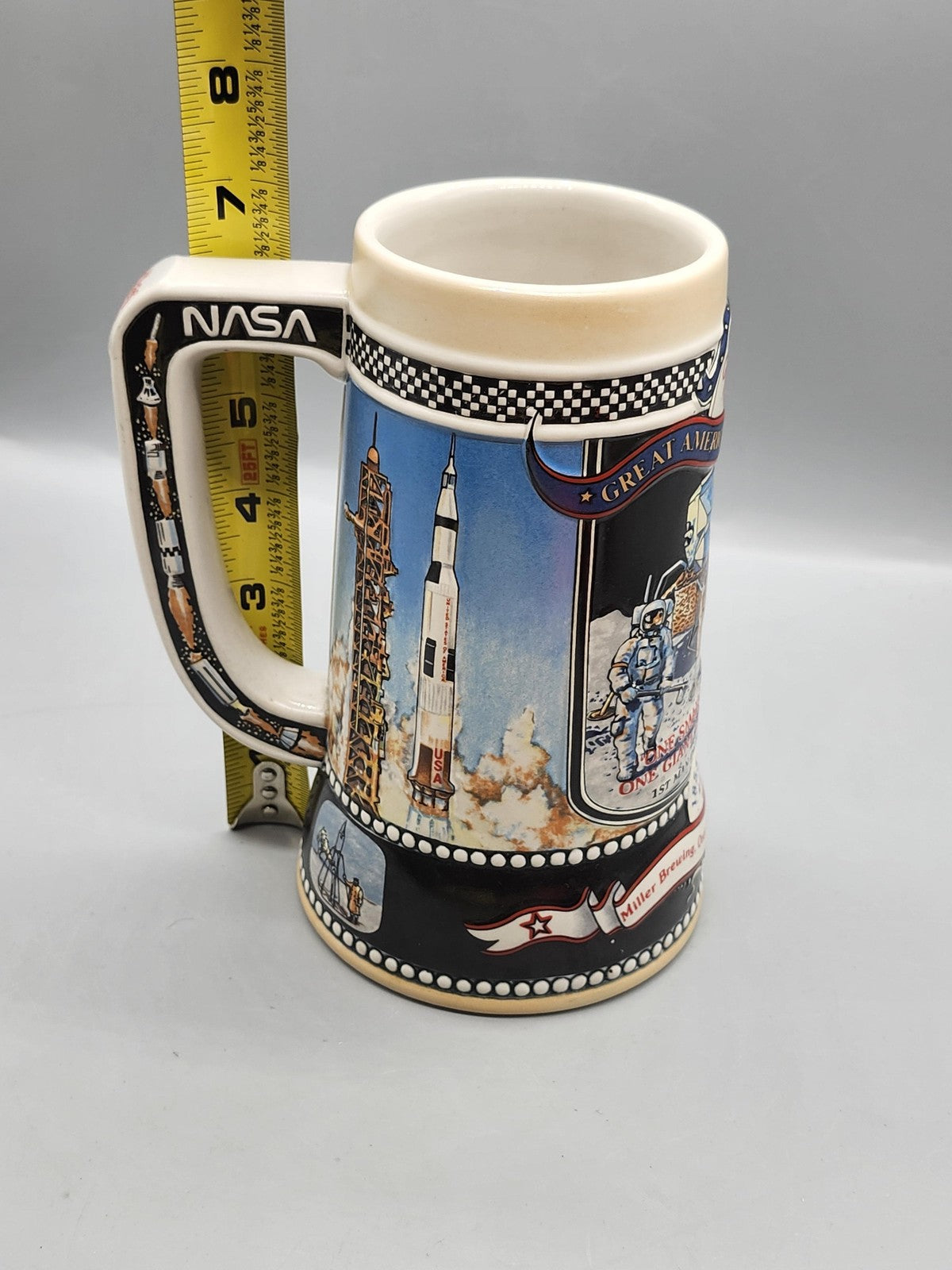 Vintage 1990 Miller Great American Achievements Beer Stein NASA Apollo 11 Brazil