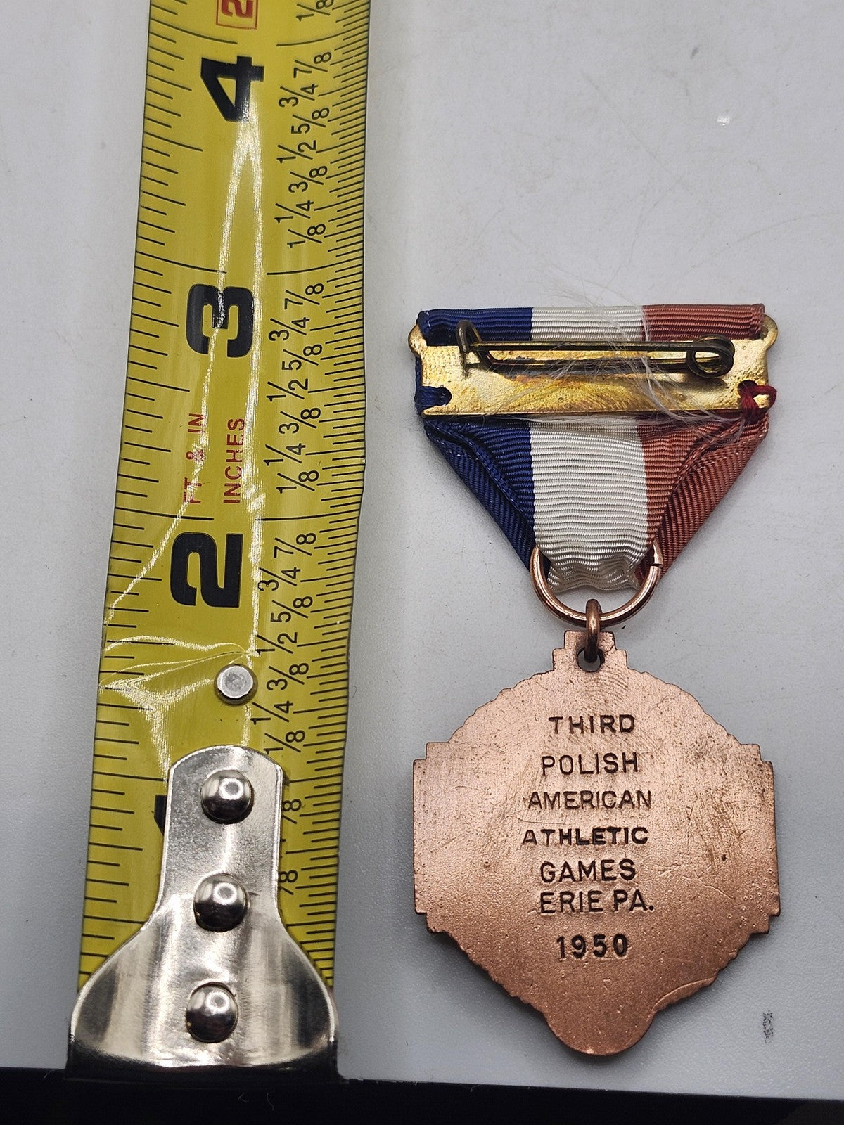 Vintage 1950 Polish American Athletic Games Erie PA Bronze Medal Award Ribbon