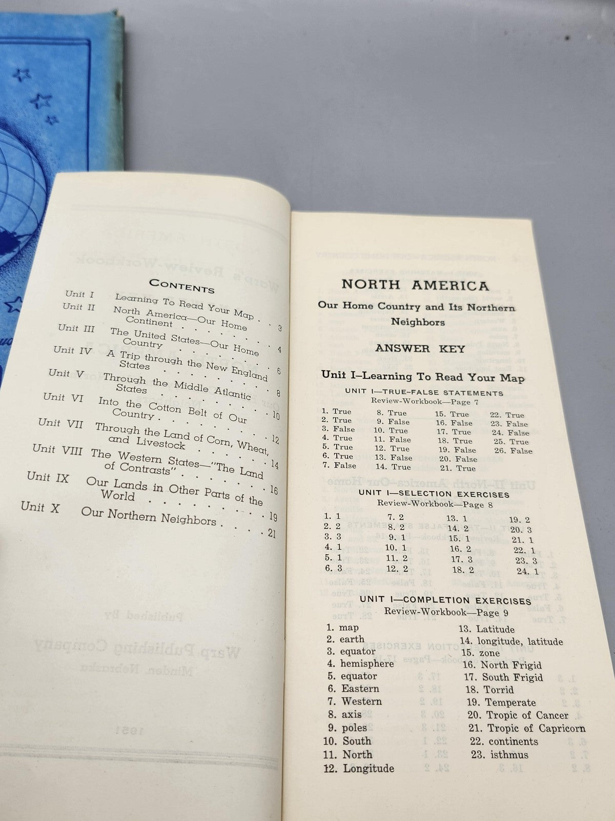 Vintage North America Review Workbook & Answer Key Blue PB Arco USA 1951