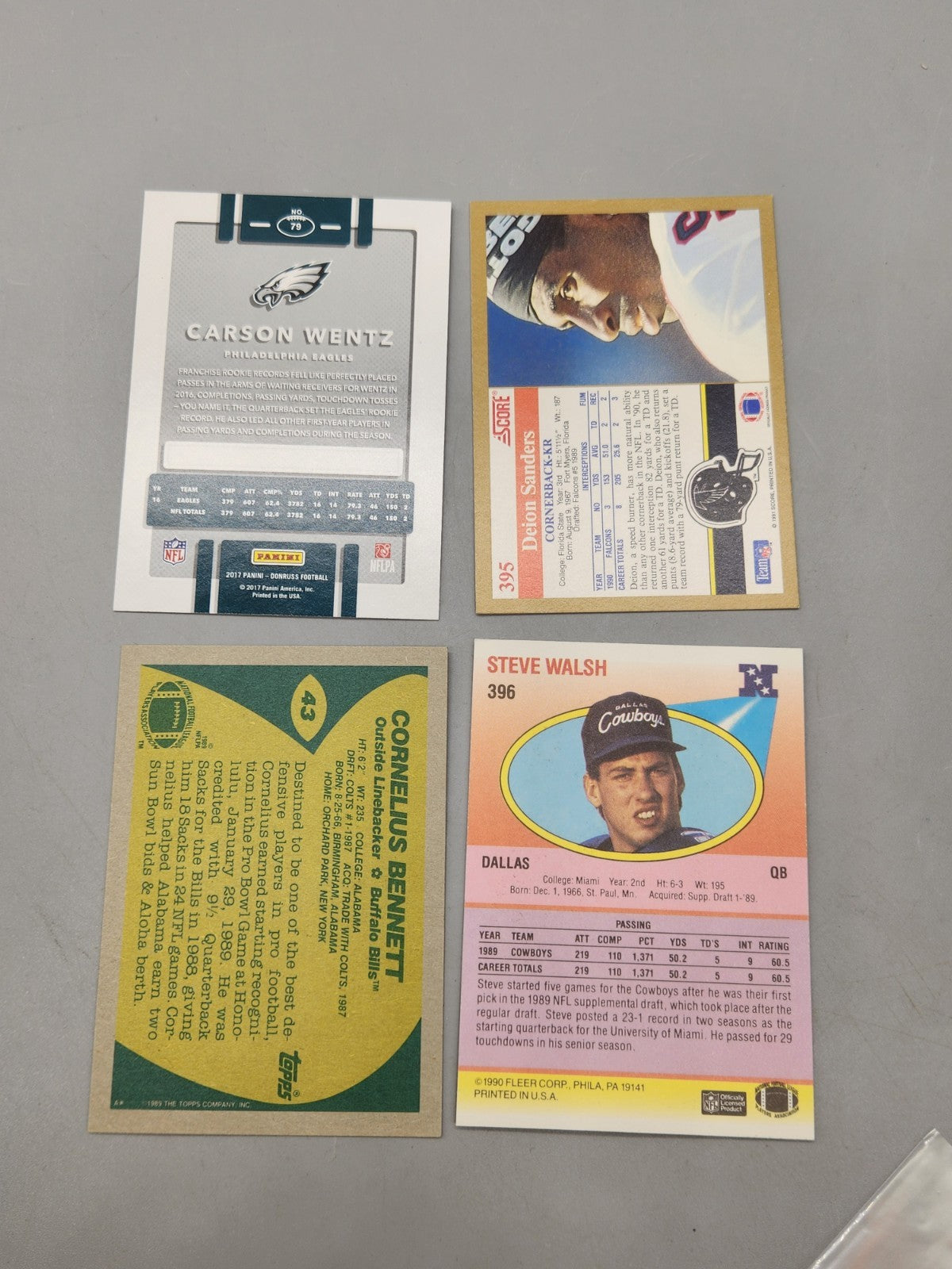 NFL Football Card Lot Deion Sanders Score 1991 Carson Wentz Cornelius Bennett...