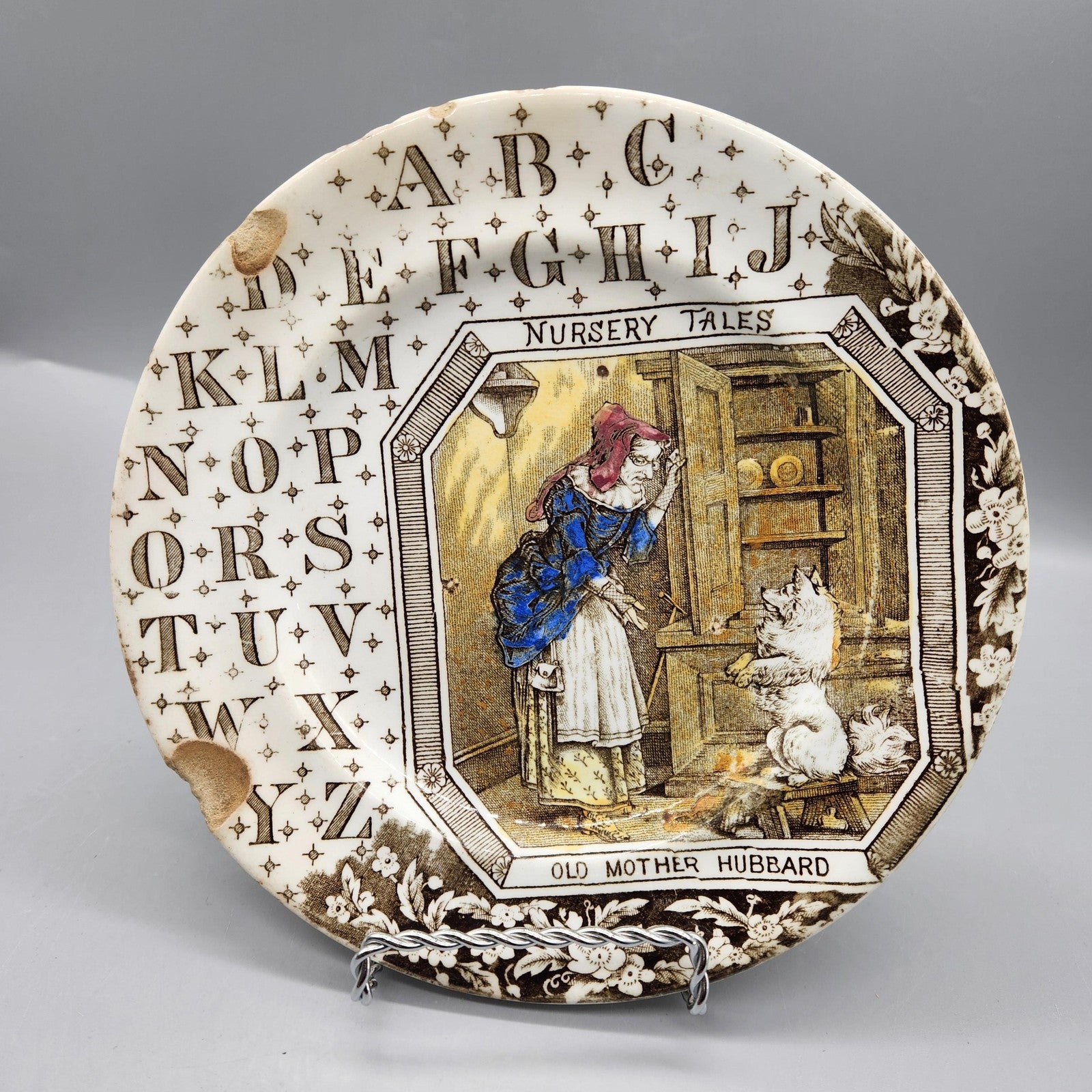 Vintage Nursery Tales Old Mother Hubbard Alphabet Plate Dog Tunstall England