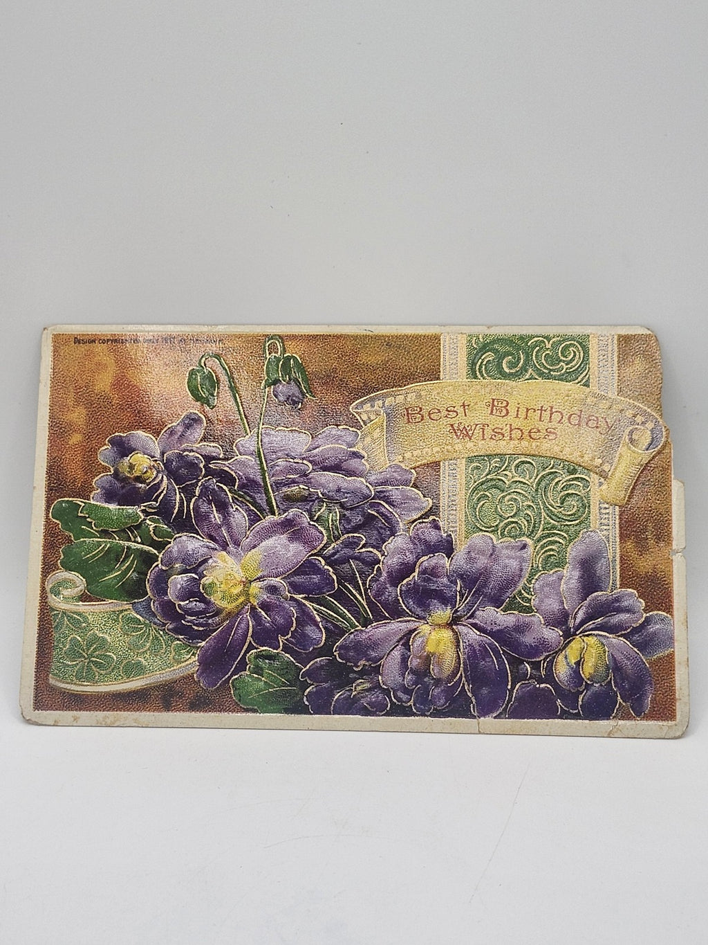 Vintage Best Birthday Wishes Embossed Postcard Purple Flowers Germany Violets