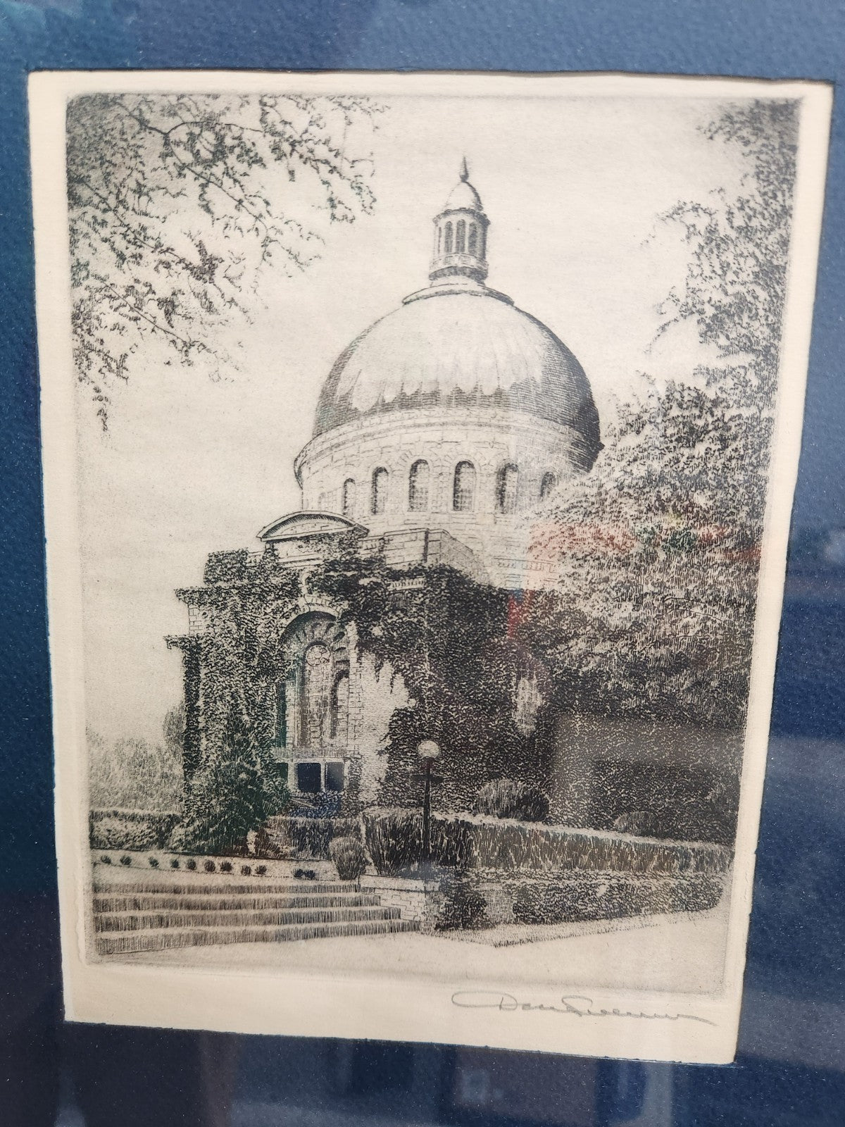 Original Signed Etching Print Cathedral Architecture Framed Artwork Vintage