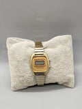 Vintage Futura LCD Digital Watch Gold Tone Stretch Band Parts Repair AS-IS