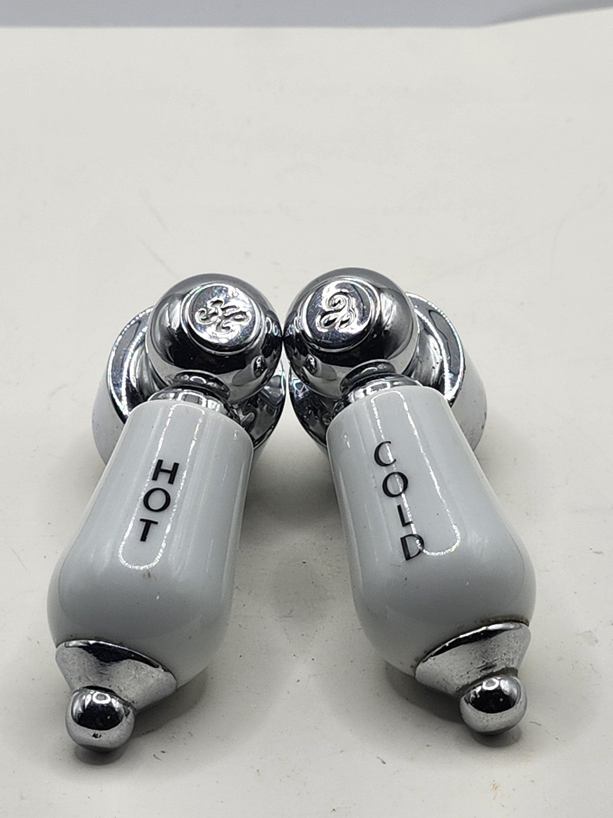 Porcelain Chrome Bathroom Fixture Handles Pair Small White Hot Cold Knobs Set