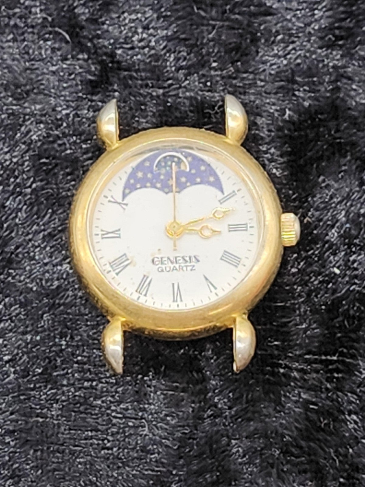 Genesis Watch Womens Gold Tone Quartz Roman Numeral Moon Dial Parts Repair