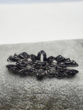 Black Rhinestone Flower Bar Brooch Pin Silver Tone Costume Jewelry 2 Inch