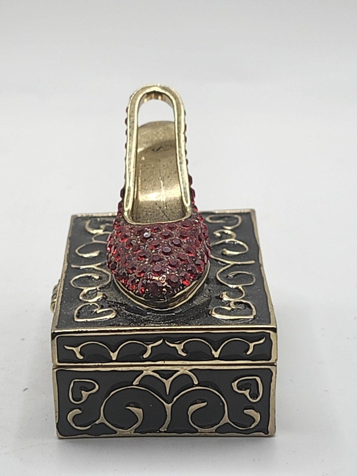 High Heel Shoe Trinket Box Small Black Gold Red Crystal Hearts Decor Romantic