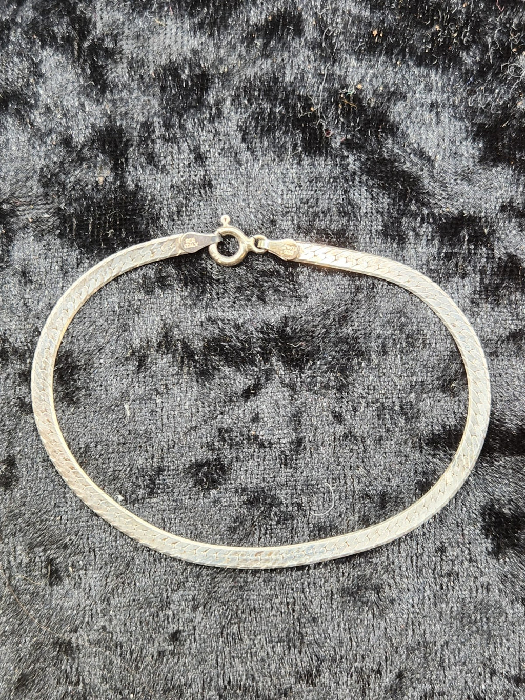 925 Italy Sterling Silver Herringbone Bracelet Vintage Flat Chain Lobster Clasp