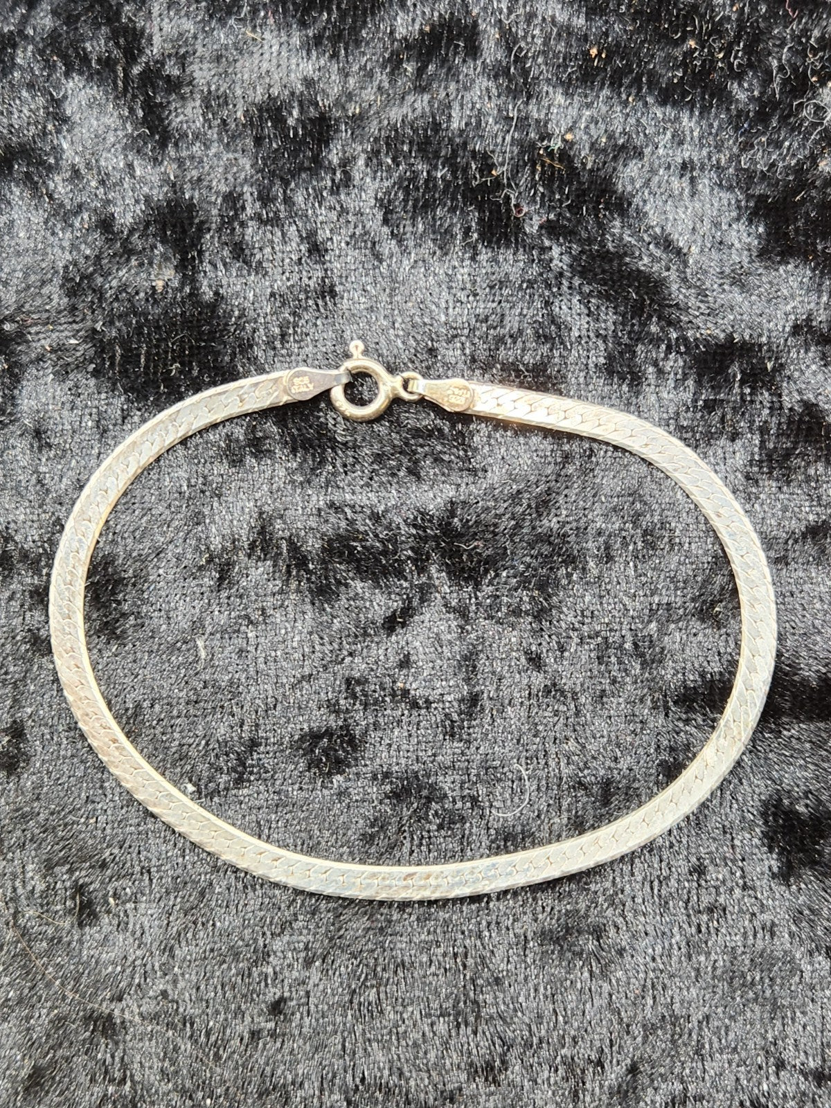 925 Italy Sterling Silver Herringbone Bracelet Vintage Flat Chain Lobster Clasp