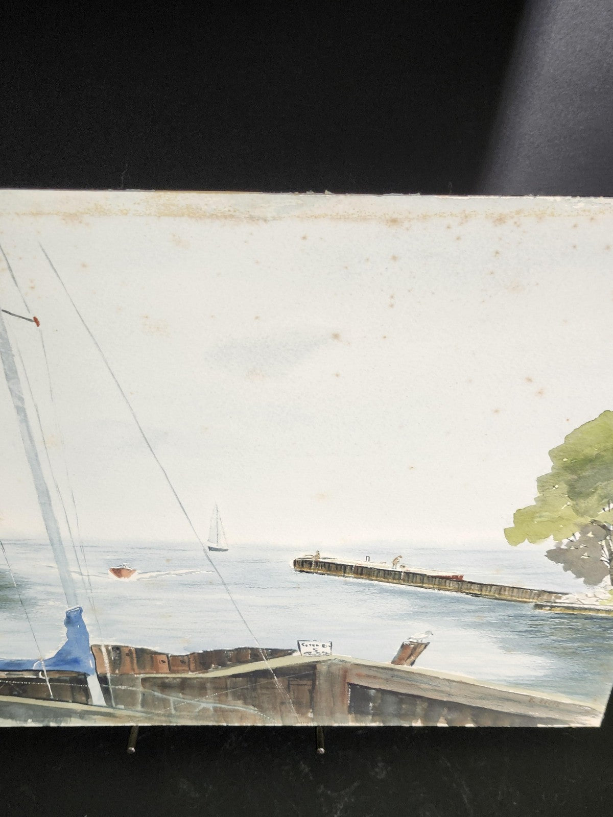Vintage Harbor Sailboats Watercolor Painting On Paper Unframed 1989 Ellis OOAK