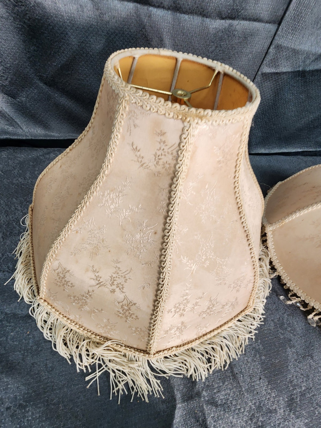 Vintage Victorian Style Lamp Shades Pair Floral Fringe Beaded Boudoir Cottage...