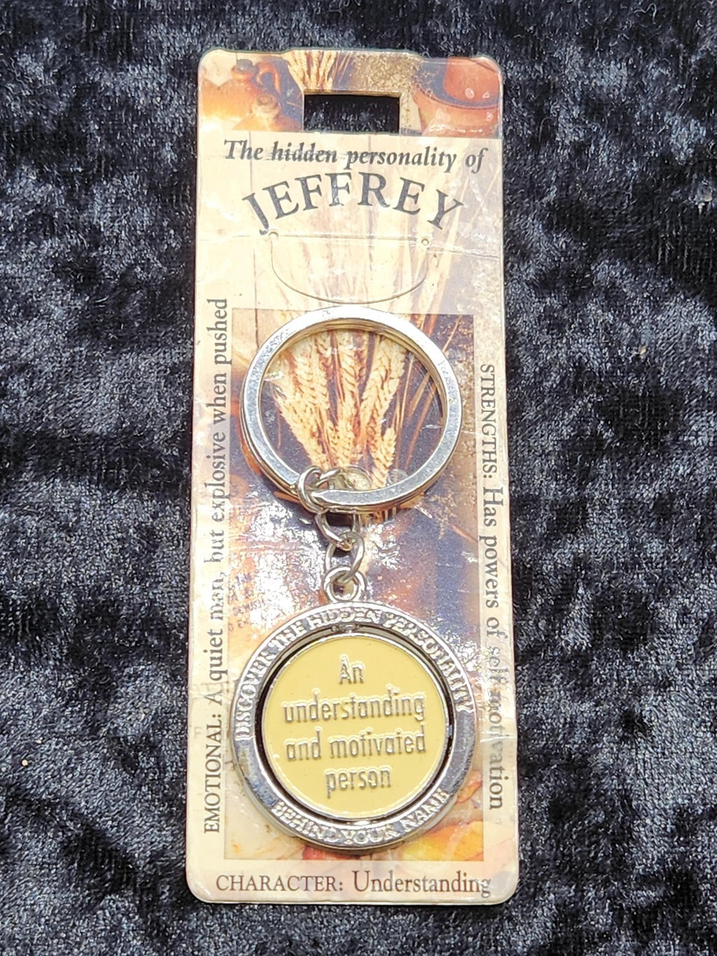 Jeffrey Hidden Personality Keychain Silver Tone Engraved Novelty Gift Decor