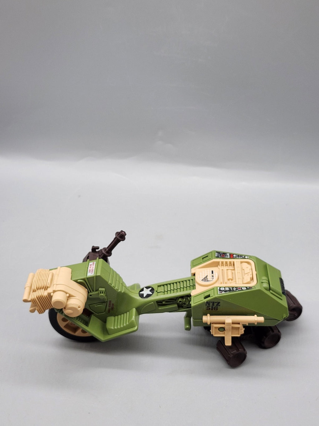 Vintage Military Motorcycle Vehicle Action Figure Plastic Toy Loose Green Tan