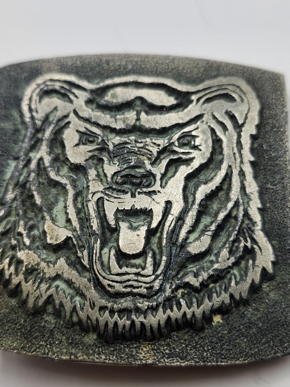 Bear Head Belt Buckle Mens Silver Metal Western Rectangular Wildlife Grizzly