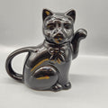 Black Ceramic Cat Teapot Glossy Figural Lid Handle Small Kitchen Decor