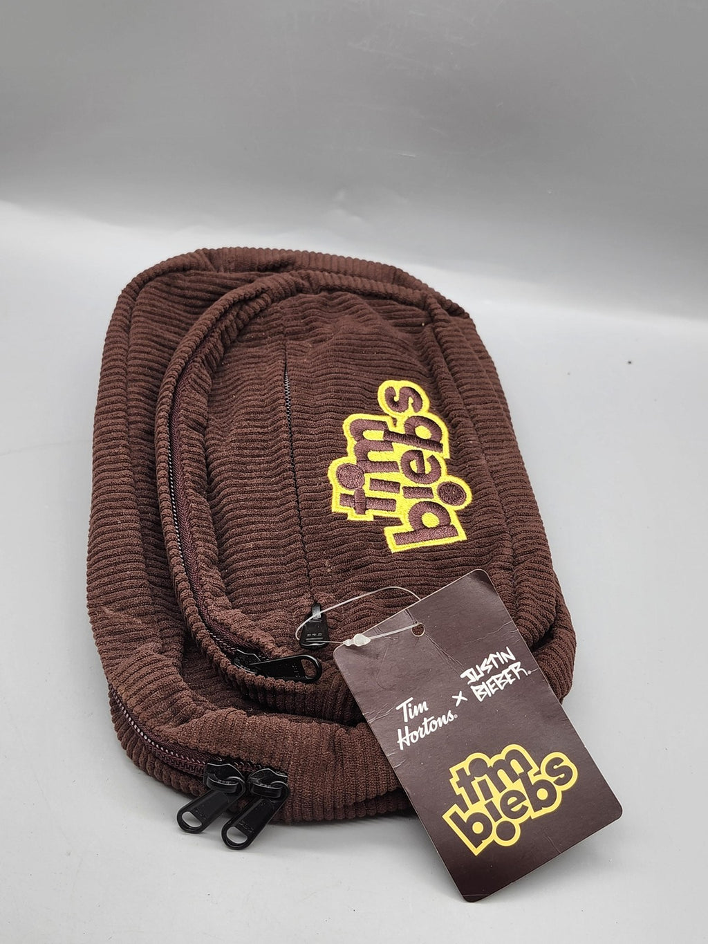 Tim Hortons Justin Bieber Timbiebs Corduroy Waist Belt Bag Brown Fanny Pack NWT