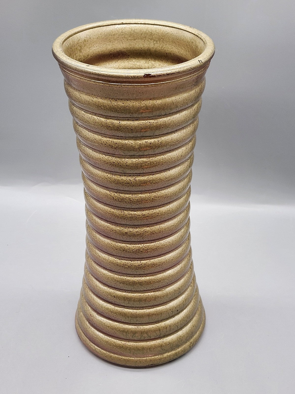 Burton + BURTON Gold Ceramic Flower Vase Ribbed Cylinder Home Decor Centerpiece