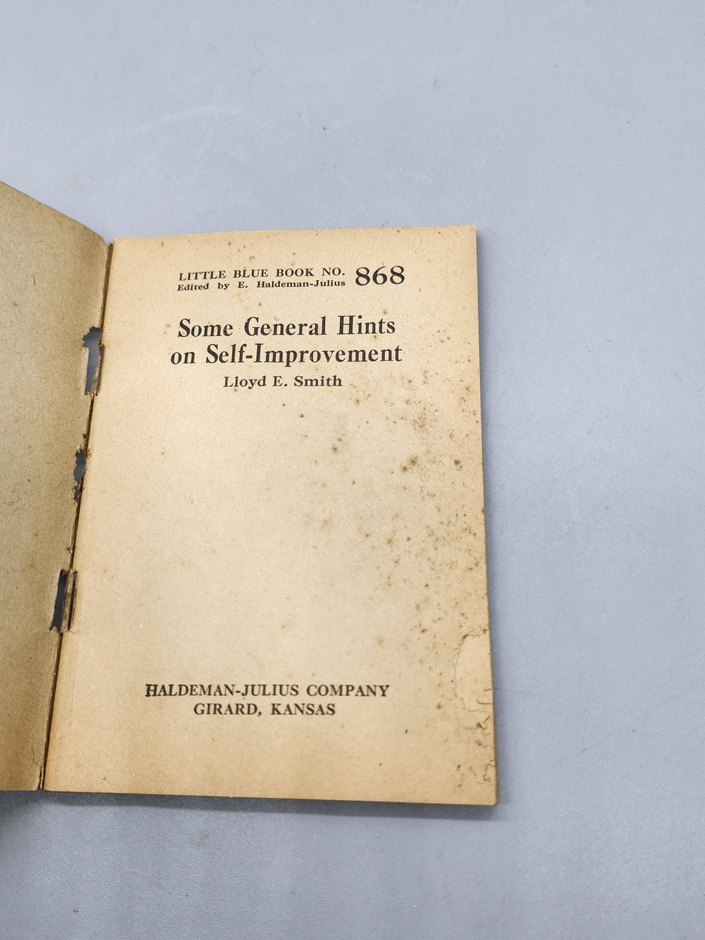 Vintage Some General Hints On Self-Improvement Lloyd E. Smith Tan PB USA 1925