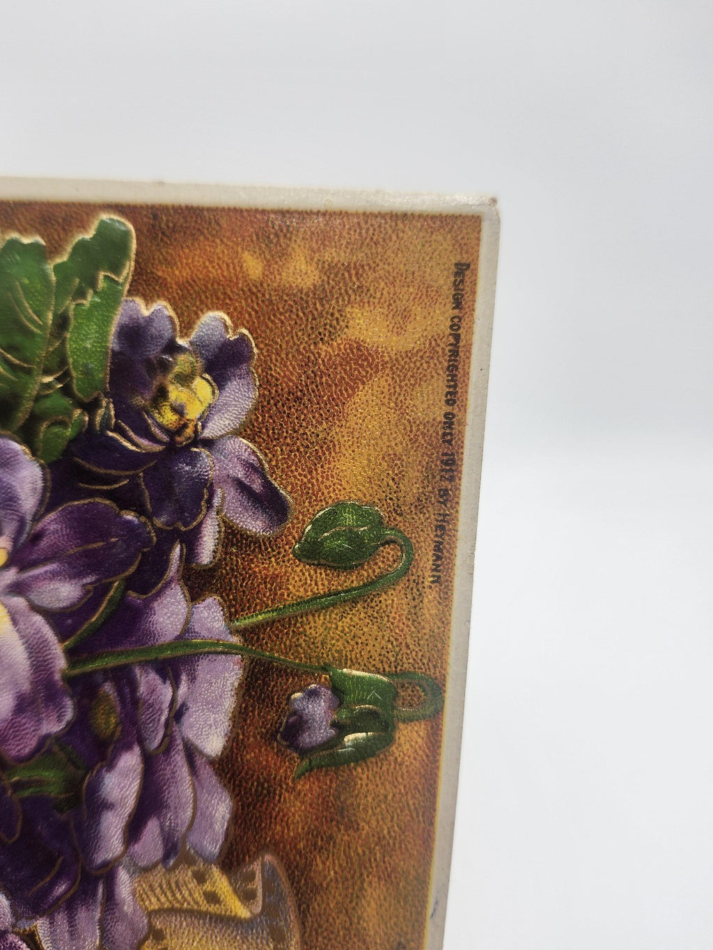Vintage Best Birthday Wishes Embossed Postcard Purple Flowers Germany Violets