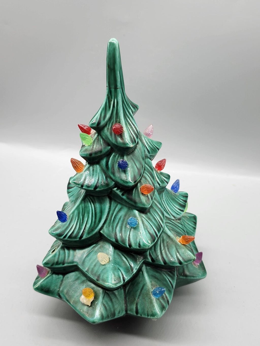 Vintage 1974 GARE Inc Green Ceramic Christmas Tree Figurine Medium Lights Bulbs